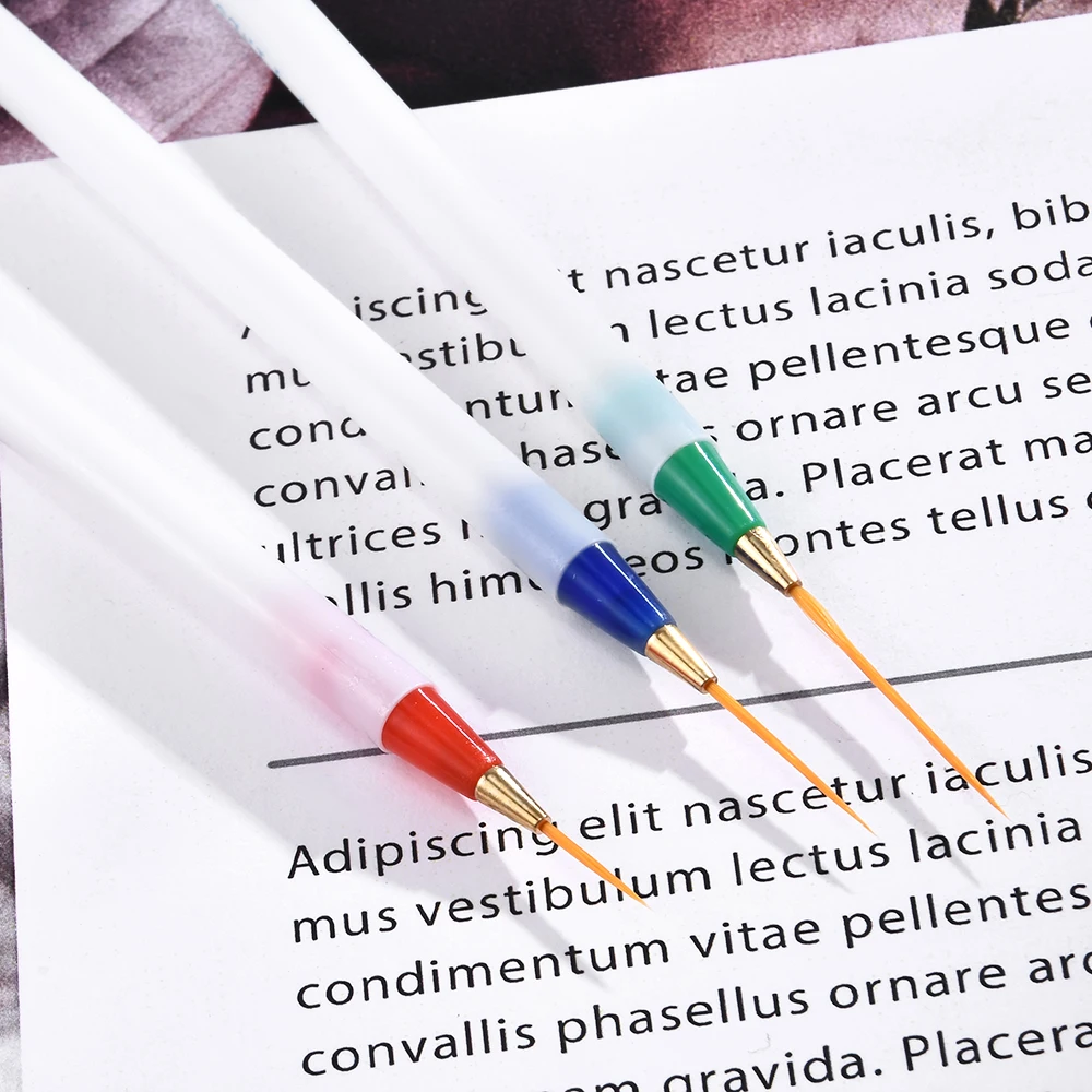 3Pcs Acrylic French Stripe Nail Art Liner Brush Set 3D Tips Manicure Ultra-thin Line Drawing Pen UV Gel Brushes Painting Tools