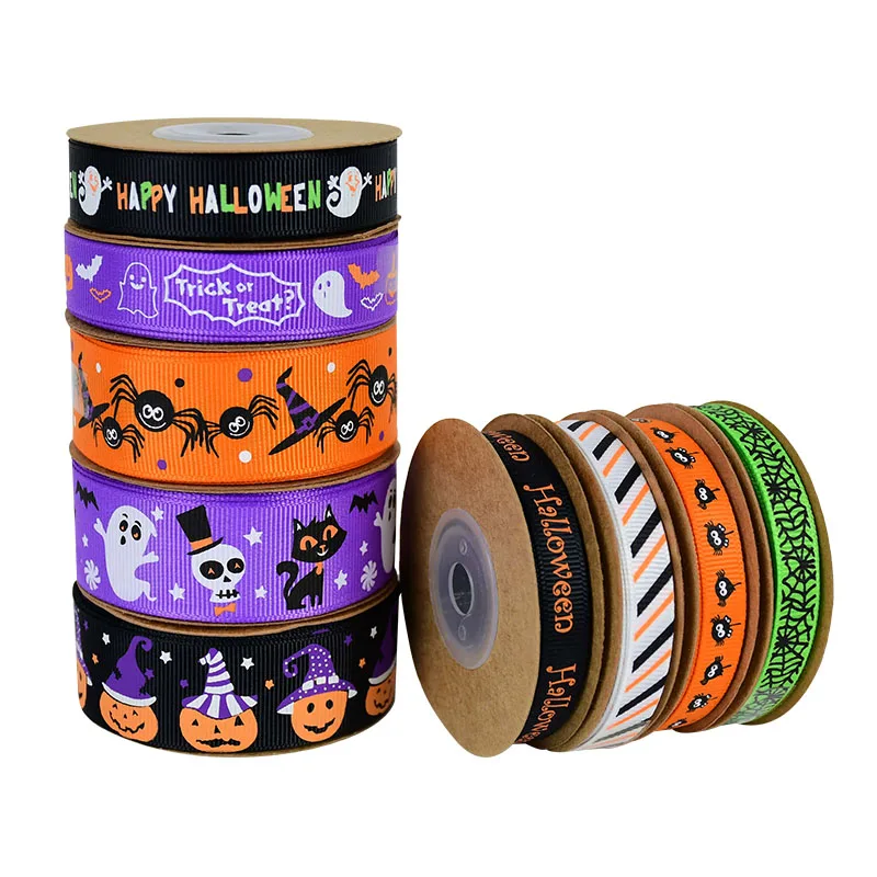 10Yards 10/15/25mm Halloween Ribbon Pumpkin Ghost Spider Web Gift Package Satin Happy Boxes | Дом и сад