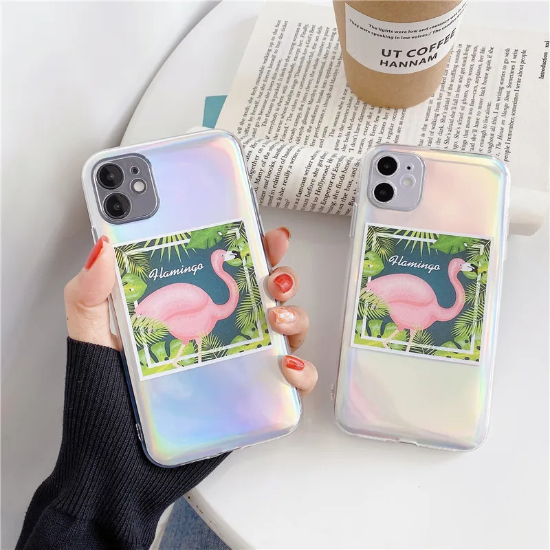 Мода Мультфильм INS Фламинго лазера карта мягкий чехол для телефона с