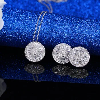 

MISSFOX Women Luxury Colorful Crystal Cubic Zirconia Jewelry Sets Round Earrings Pendant Necklace Bridal Wedding Gift for lady