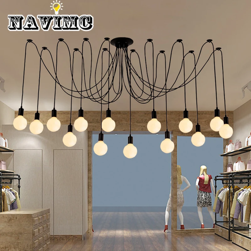 

Retro Black E17 Bulb 6-14 Arms Adjustable Chandelier Modern Dining/Living Room Kitchen Decor