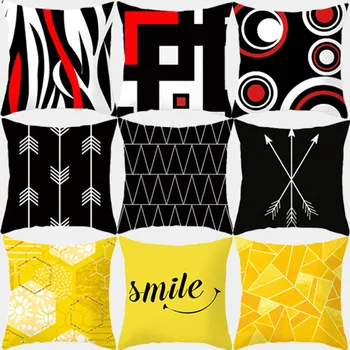 

Red Geometry Pillowcase Decorative Pillows Cushion Cover Polyester Nordic Yellow Black Home Decor Cushions Pillowcover 45*45