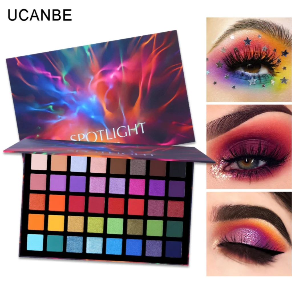 UCANBE 40 Color Spotlight Eye Shadow Palette Colorful Waterproof Shimmer Glitter Matte Pigmented Powder Pressed Eyeshadow Makeup