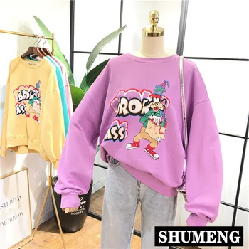 

New Cartoon Print Sweatshirt Coat Women Casual Cotton Pullover Shirts 2020 Spring Cute Graphic Hoodie Coats Student Teenager