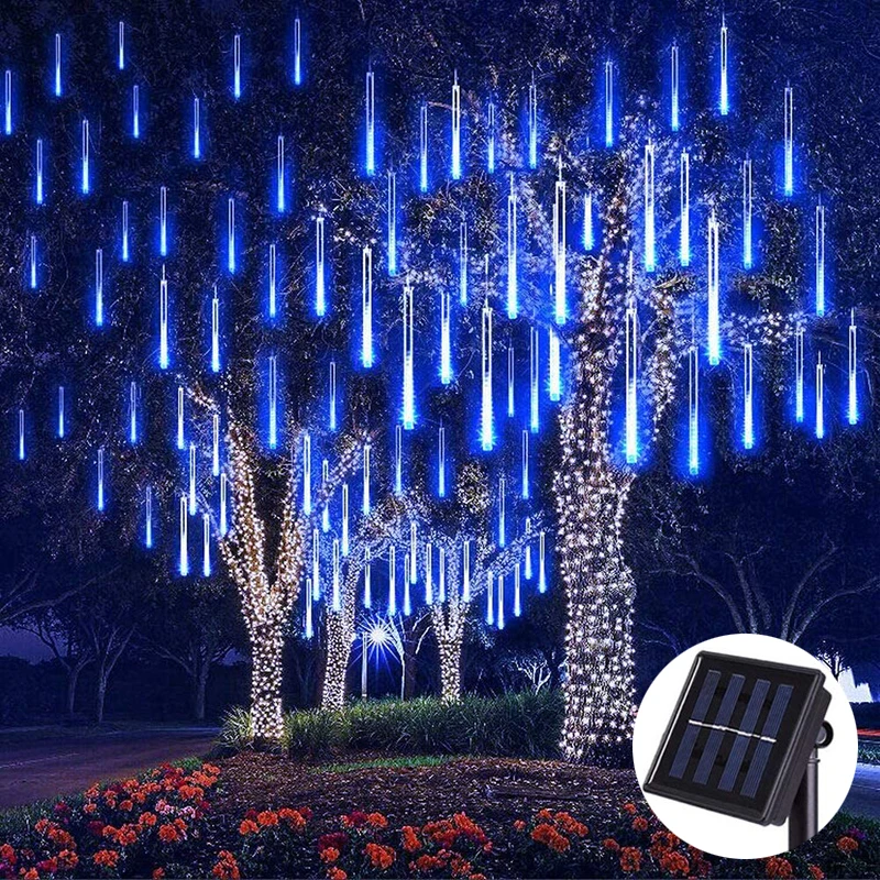 

Solar LED Meteor Shower Rain Lights Holiday String Lights Waterproof Garden Light 8 Tubes 144 Leds Christmas Wedding Decoration