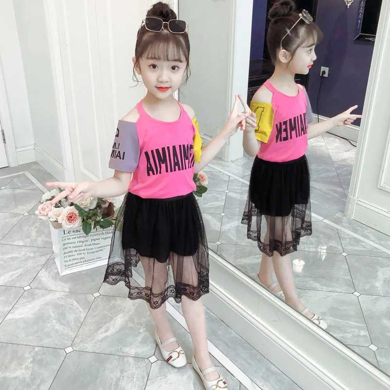 

Girl'S Suit Childrenswear 2019 Summer Wear New Style Korean-style Big Boy Children Summer Casual Mesh Dress Two-Piece Set Fashio