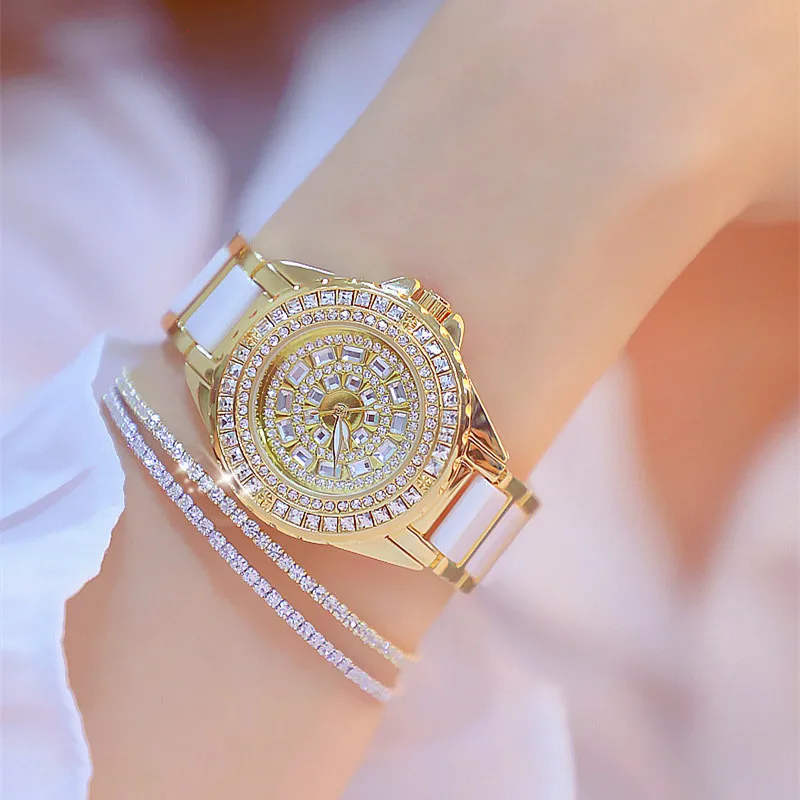 

Women Gold Ceramic watches Luxury Crystal Dress Watch Women Shinning Diamond Rhinestone Watch Ladies Quartz Watch montre femme