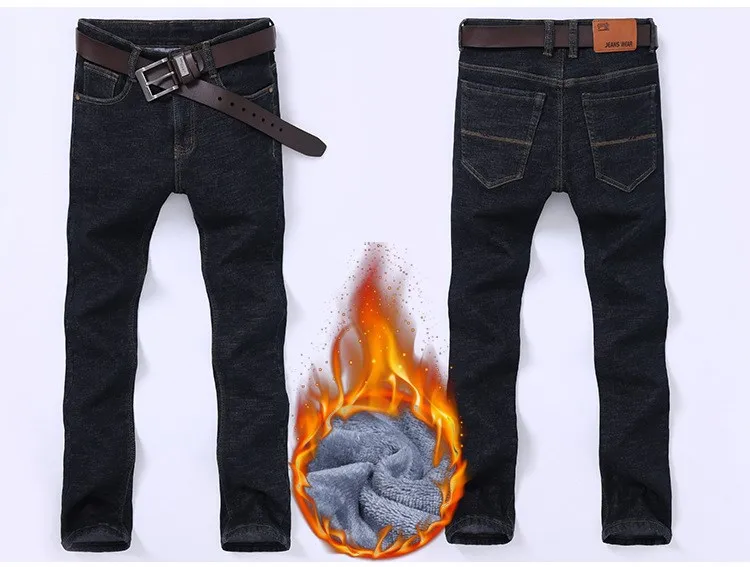 2019 зимние плотные джинсы мужские повседневные стрейчевый облегающий классический флис мужские джинсовые штаны теплые брендовые деловые