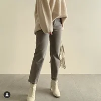ZHISILAO-Jean droit avec ceinture pour femme, pantalon en denim, bleu basique, longueur de rinçage, vintage, gris, petit ami, coréen, 2021 3