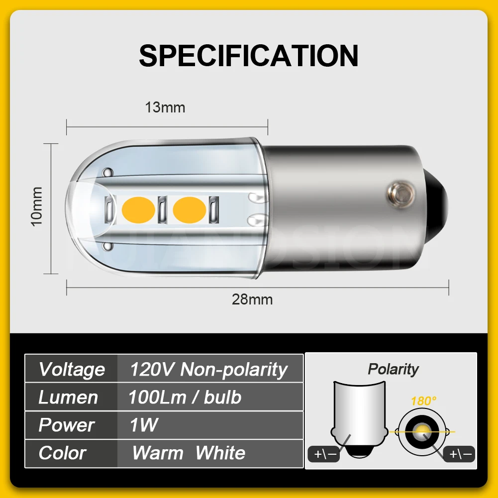 RUIANDSION-T4W BA9S 120V LED E10 , 100lm,   ǥ  ü , 3030SMD 6000K,  ȭƮ, 4 
