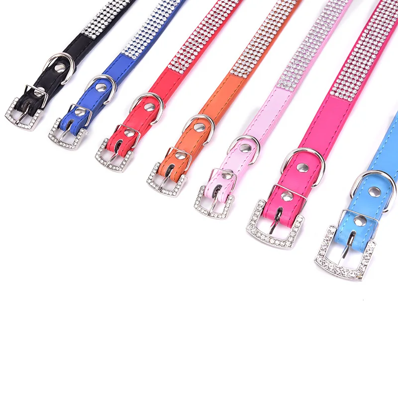 1PC Bling Pet Crystal collar Rhinestone PU Leather Crystal Diamond Puppy Dog Cat traction rope necklace size can be adjusted