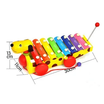 

Wooden Hand Knocking Piano Children Toy Puppies Dragging Style Hand Knock Piano Toys Cute Colorful Instrument for Kids