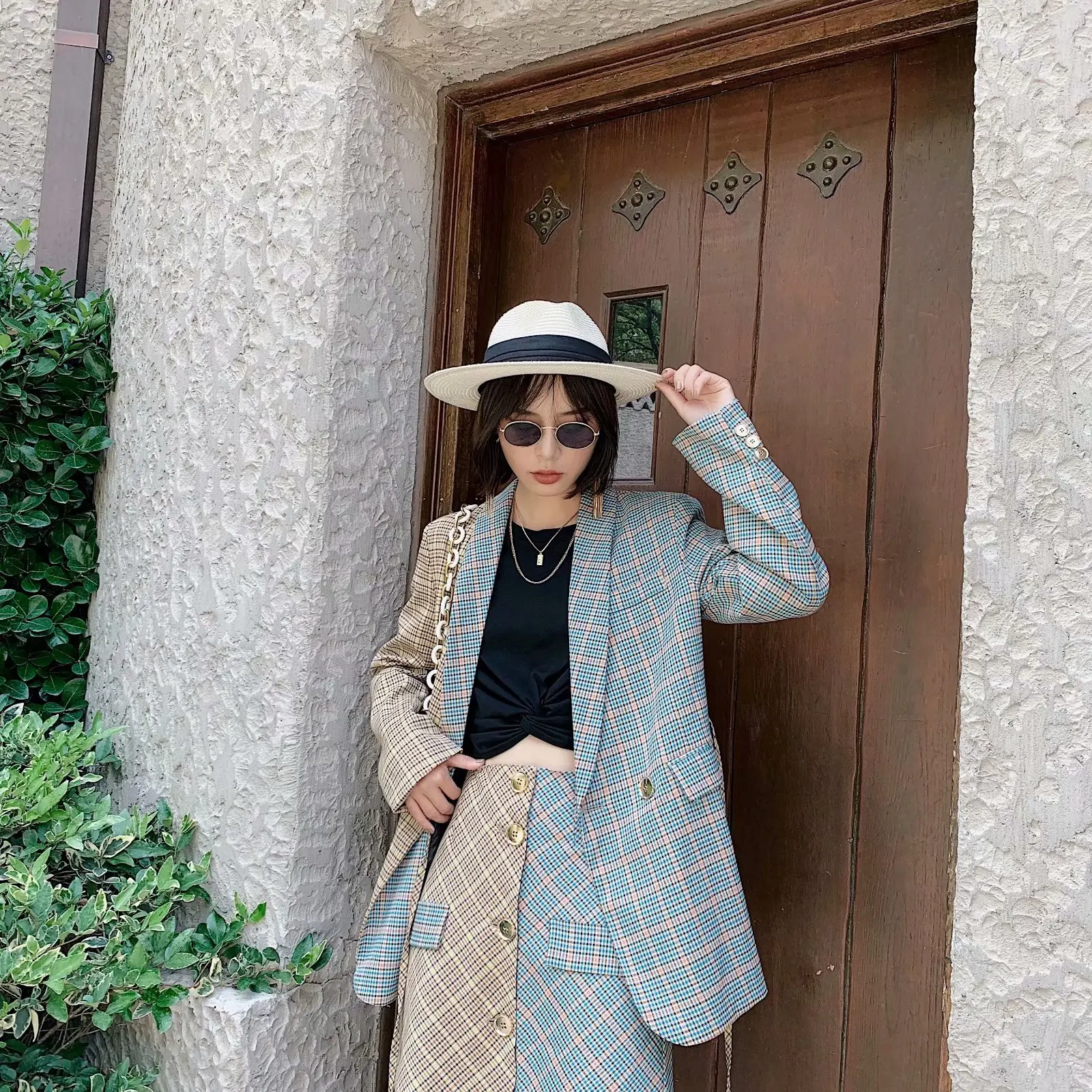 

2019 Autumn Clothing New Style Sense of Design Non-mainstream WOMEN'S Dress Plaid Cool Sheath Skirt Charade Mixed Colors Short S