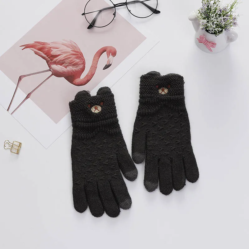 style 2 Женские зимние перчатки с милым медведем, мягкие вязаные перчатки на весь палец, теплые вязаные перчатки для девочек, ручная одежда - Цвет: style 2