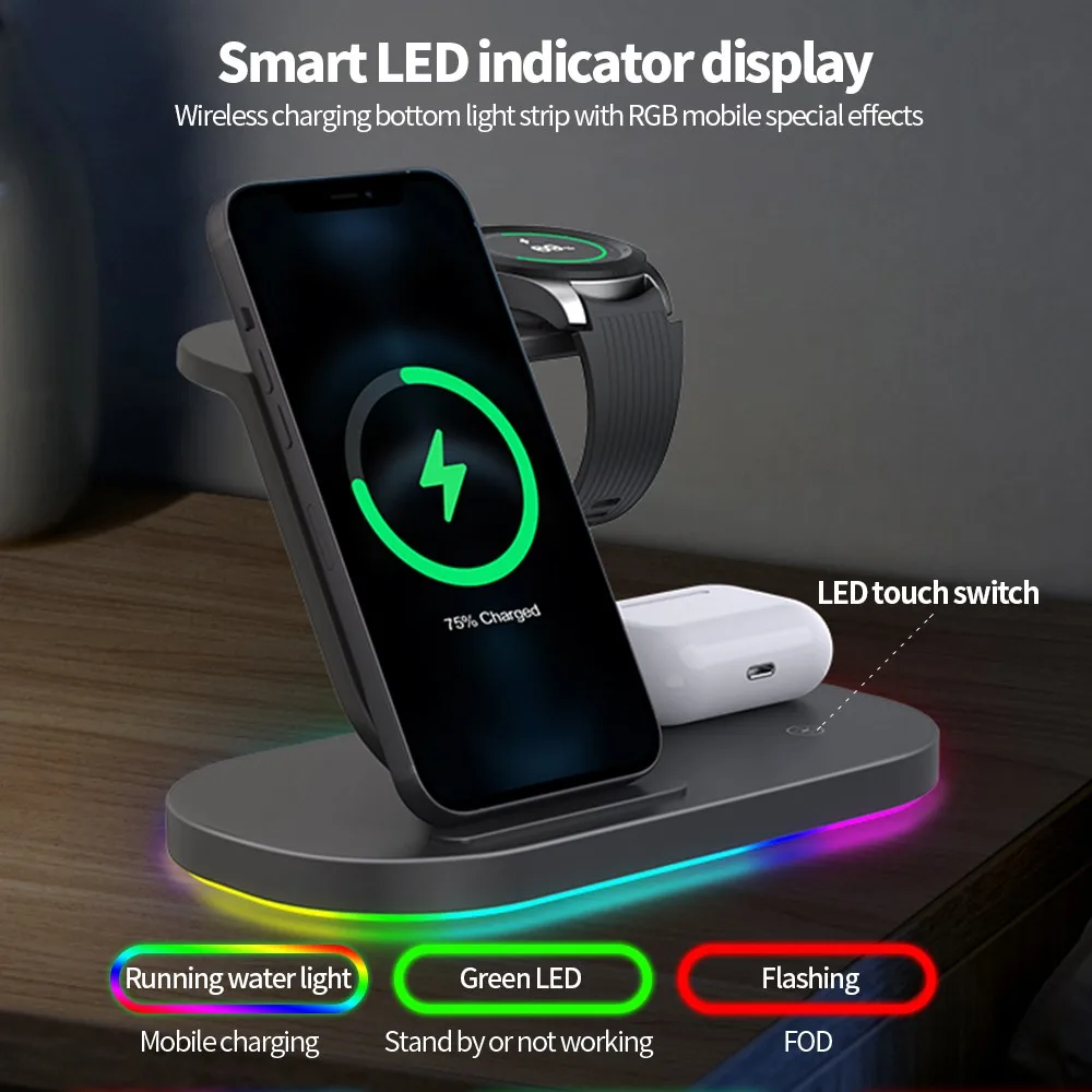 Estação Doca Carregador sem Fio 15w Suporte de Carregamento Rápido para Samsung Galaxy Relógio para Iphone 14 13 12 Huawei para Airpods em - Image 4
