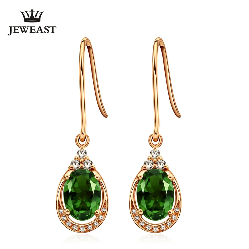 

LSZB Natural green tourmaline 18K Pure Gold Earring Real AU 750 Solid Gold Earrings Diamond Trendy Jewelry Hot Sell New 2023