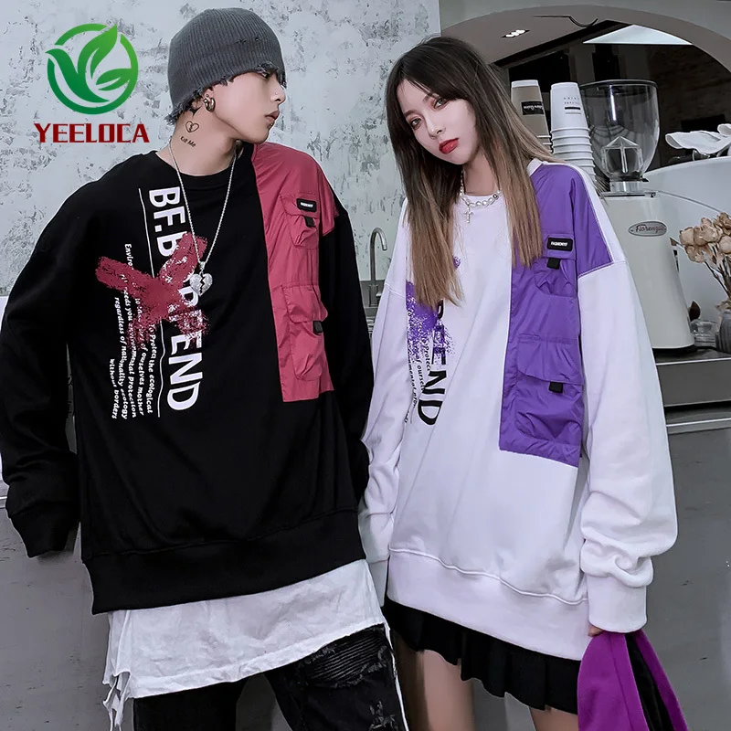 Hip-hop Street Clothing Skateboard Long-Sleeved Shirt 2020 Autumn Cool Couple Color Matching Oversized Cotton Harajuku Fashion | Мужская