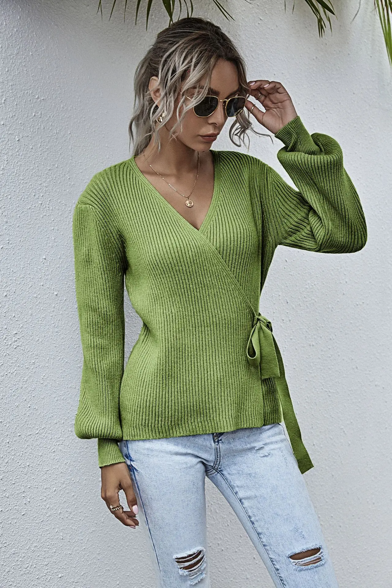 120134亚马逊爆款腰带裹胸针织衫