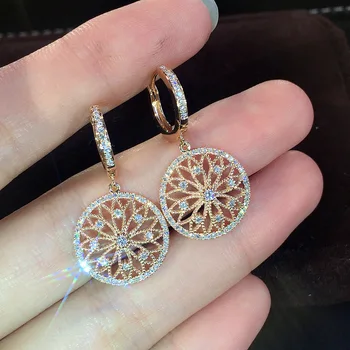 価格 キャッチャーネットワーク 14 K ゴールドリアルダイヤモンドイヤリングラウンド中空結婚式宝石用原石女性ペリドット Bizuteria ドロップイヤリングジュエリー