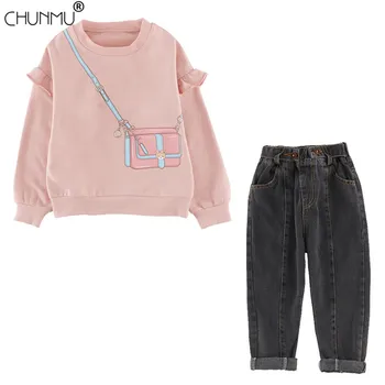

Autumn Kids Girls Clothes Set Long Sleeve Printed Sweatshirt Jeans 2 pcs/set Cotton Teens Casual Clothes Tracksuit Girl Outfit