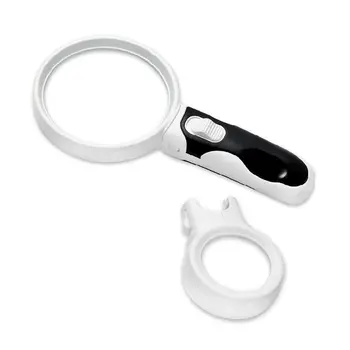 

5 Times and 10 Times Handheld LED Light Double Lens 2 Pcs Glass High Magnification Replaceable Lens Reading Magnifier