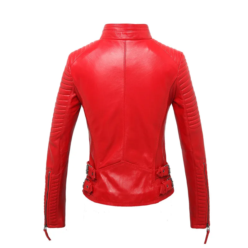 YOLANFAIRY Women Geniune Leather Jacket Sheepskin