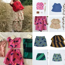 Красивая блузка и юбка для маленьких девочек; коллекция года; BC; детская одежда; милые детские топы в Корейском стиле с принтом; Осенняя блузка с длинными рукавами