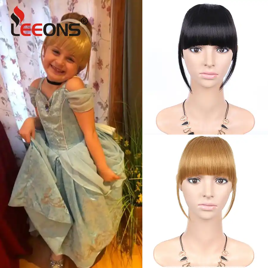 Leeons Fake Bangs Extensions False Fringe For Girls Clip On Fringe Bangs Natural Looking Synthetic Hair Flat Air Fringe