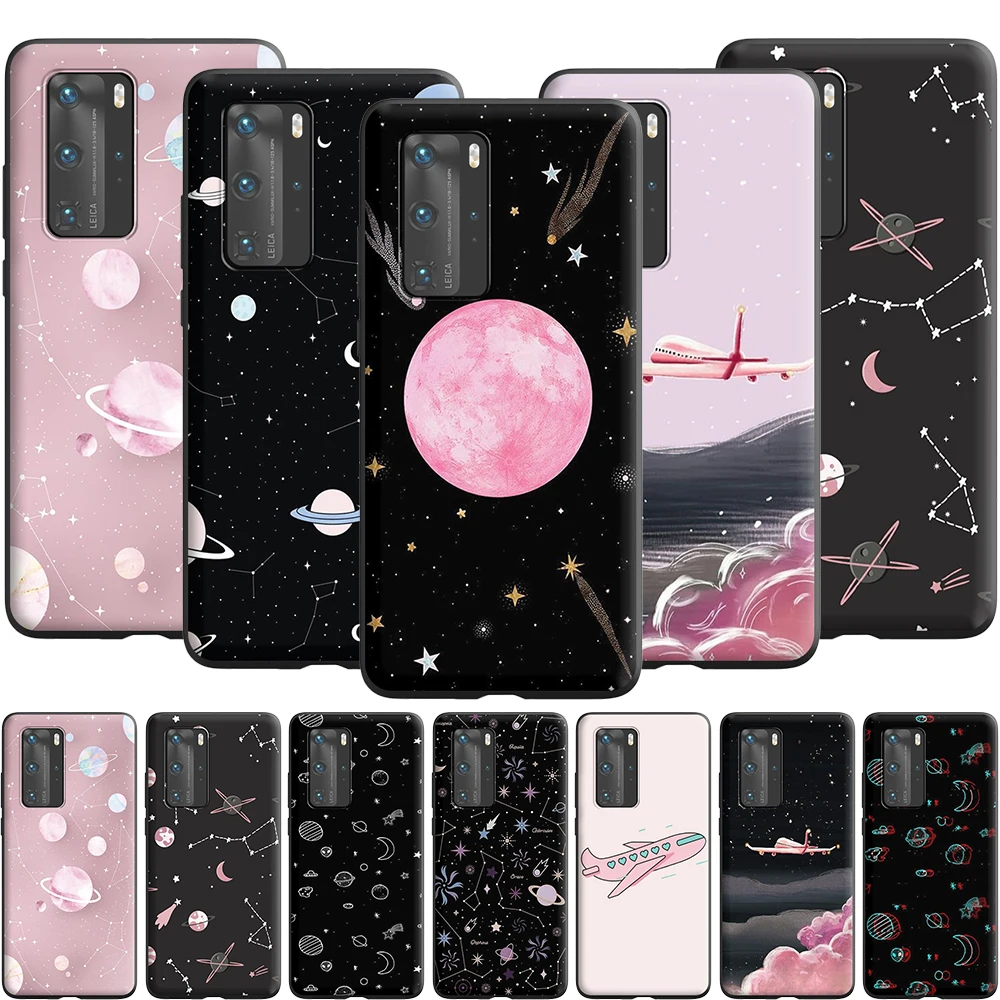 Силиконовый чехол Moon Stars Girl Travel Plane для Huawei P40 Max P30 P20 P10 Pro Lite P Smart Z 2019 2021|Бамперы| |