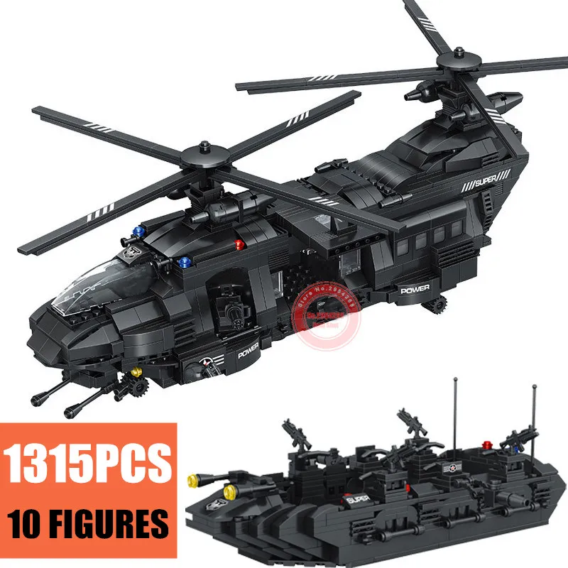 

New Transport Helicopter Team Fit Legoings SWAT Police Army Solider Figures City Military Building Blocks Bricks Kid Gift Toy