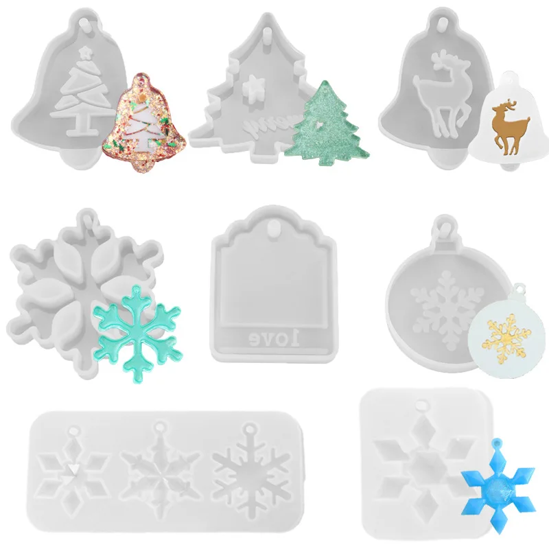 Christmas Snowflake Elk Epoxy Resin Silicone Mold DIY Christmas Keychain Jewelry Pendant Resin Mold Silicon Molds for Resin Art 2pcs 6 cavity christmas snowflake silicone cake soap mold diy handmade pudding chocolate mold kitchen baking tools