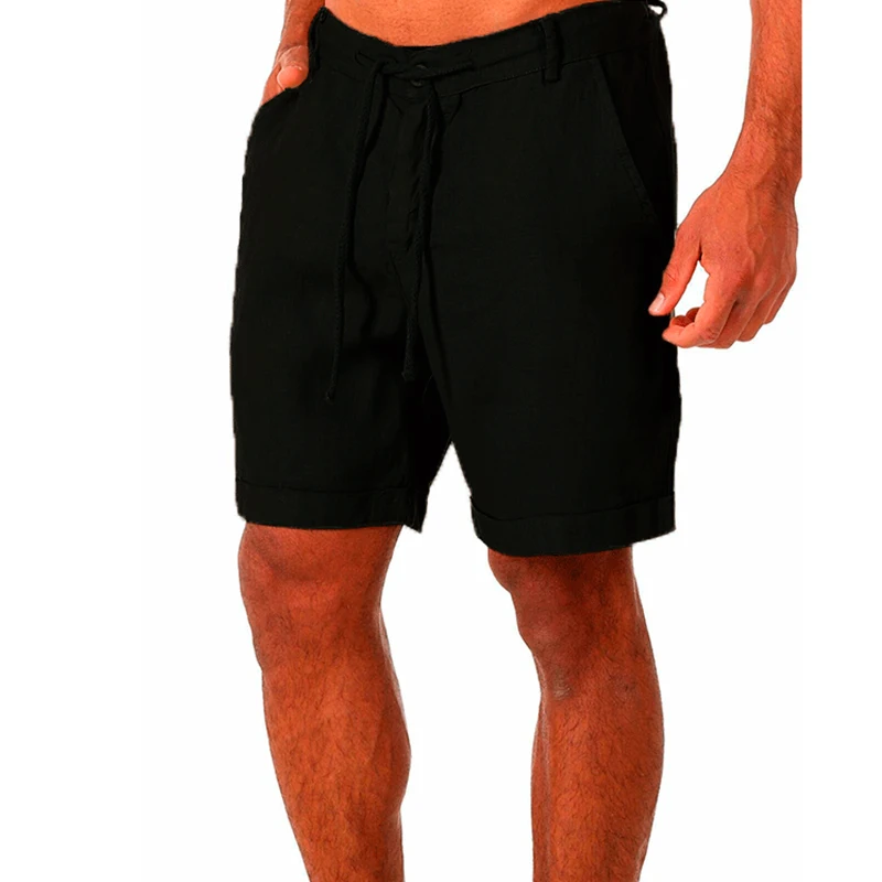Male Summer Breathable Solid Color Linen Trousers Men's Cotton Linen shorts Pants Fitness Streetwear S-4XL 3