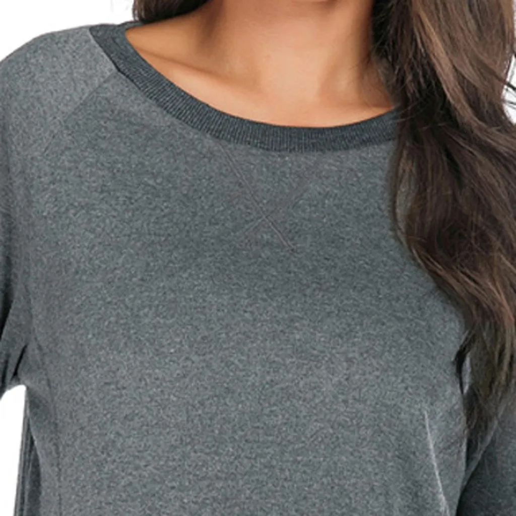 TELOTUNY длинный рукав сплошной Плюс Размер Женская блузка Модный пуловер с круглым вырезом футболки женские весенне-осенние повседневные топы блузка L0725