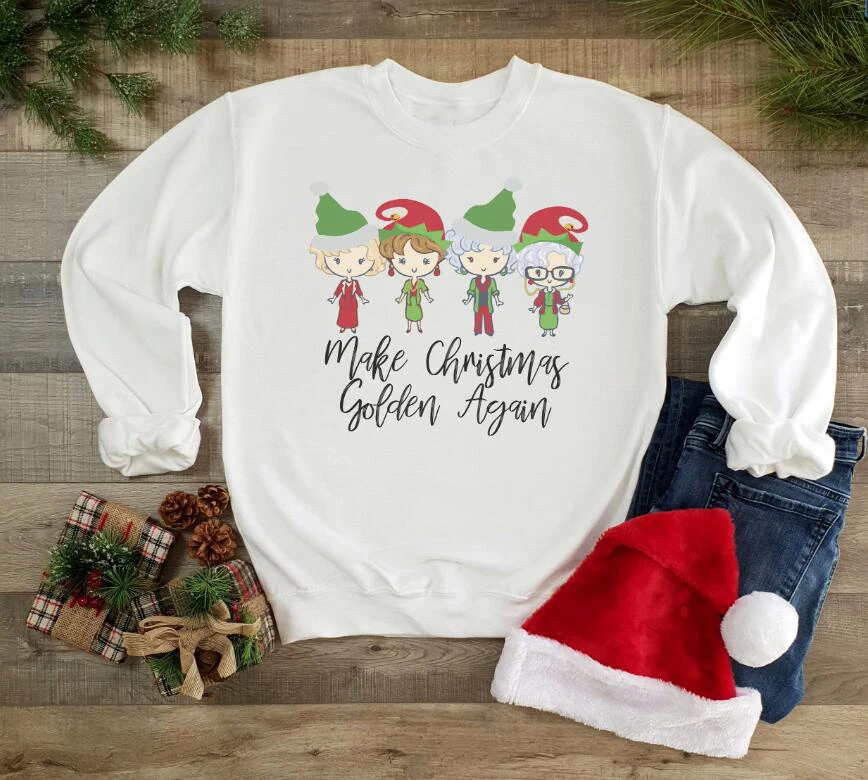 Рождественские толстовки с надписью Make Christmas Golden Again Женская милая модная одежда