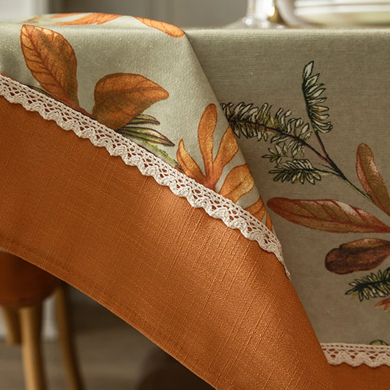 American Tablecloth Coffee Table Cloth Exquisite Printing Autumn Dining Table Fabric Rectangular Retro Cotton Linen Tablecloth - Image 4