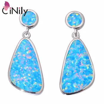 

CiNily Created Rainbow Fire Opal Silver Plated Wholesale Fashion Jewelry for Women Christmas Gift Drop Earrings 1 1/8" OH4411