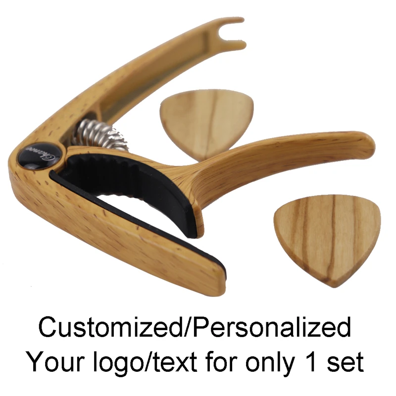 

1pc Personalized Guiar Capo And Wooden Picks Set Engraved Text Pics Customized Gift Women For Lover Dad Guitar Parts Accessories