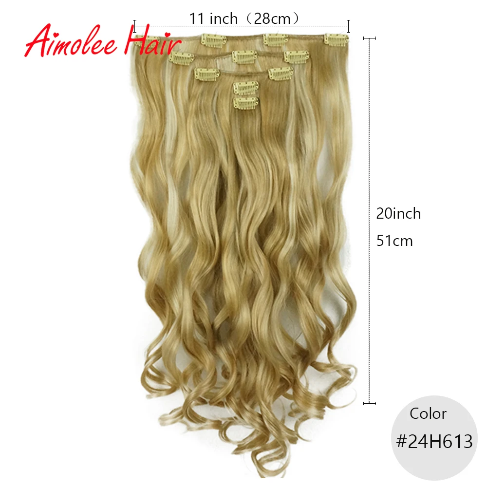 20" Long 5 pcs/set Wavy Hair Extension 24 Color 11 Clips In On Hair Extensions Heat Resistant Synthetic Hairpiece