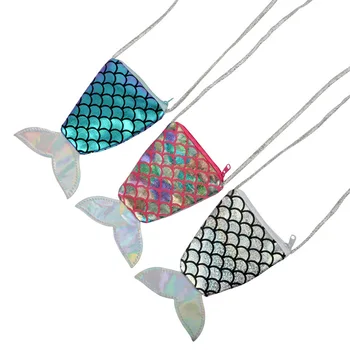 

Mermaid Tail Sequin Purse Lanyard Children Oblique Coin Bag Wallet Stall