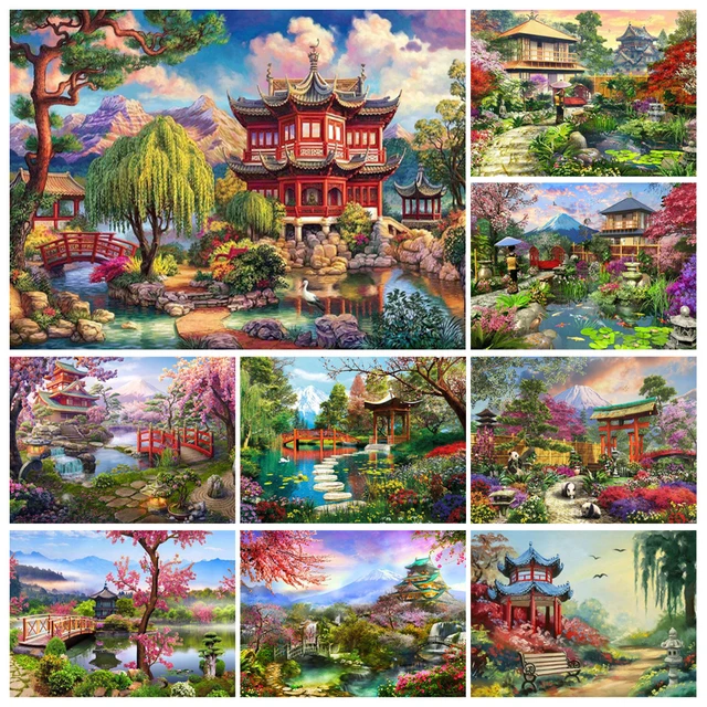 Puzzle Diamond Painting Cottage in the garden 30x40cm, 1 - 39 pieces