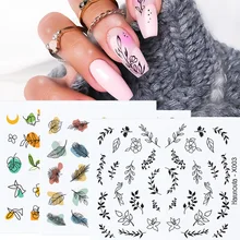 1 pçs água prego decalque e adesivo primavera flor folha árvore decalque simples verão diy slider para manicure arte do prego marca dwaterágua