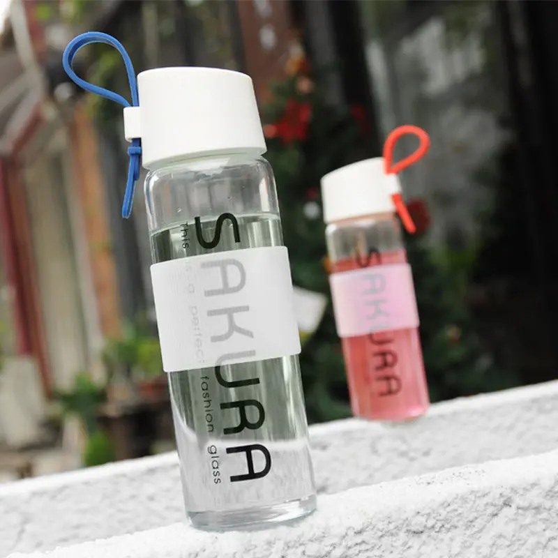Стеклянная чашка простая портативная прозрачная бутылка Sakura Letter Juice Герметичная