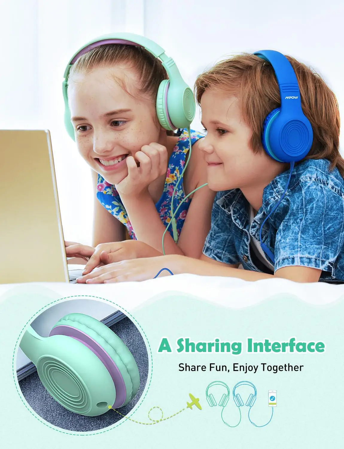 Mpow CH6S Cute Kids Headsets Foldable Over Ear Headphones with 85dB Volume Limited Hearing Protection Headphones With Microphone
