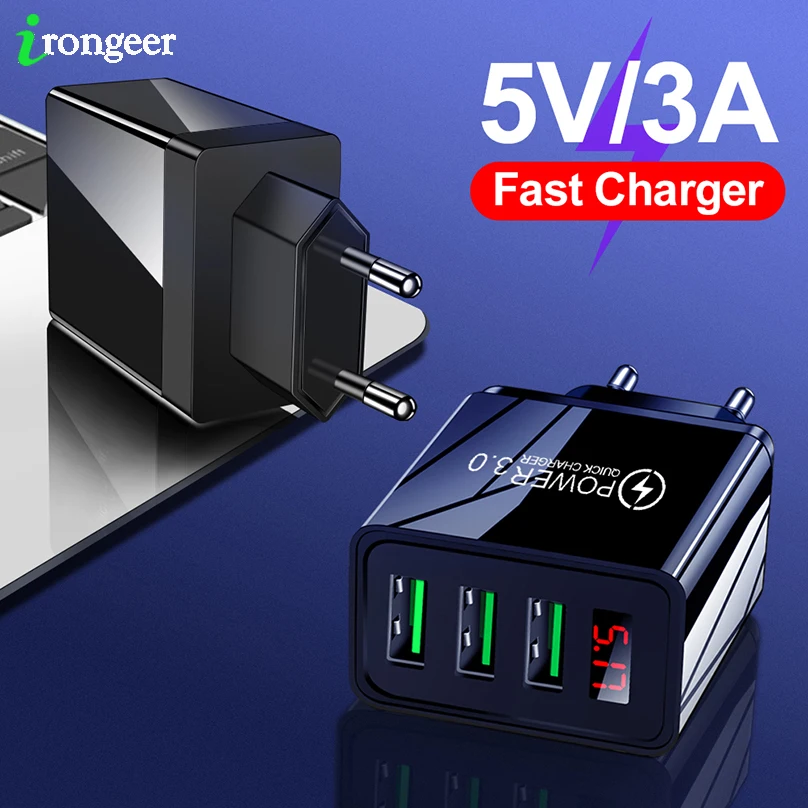 Зарядное устройство мобильный телефон с 3 USB-портами и светодиодным дисплеем