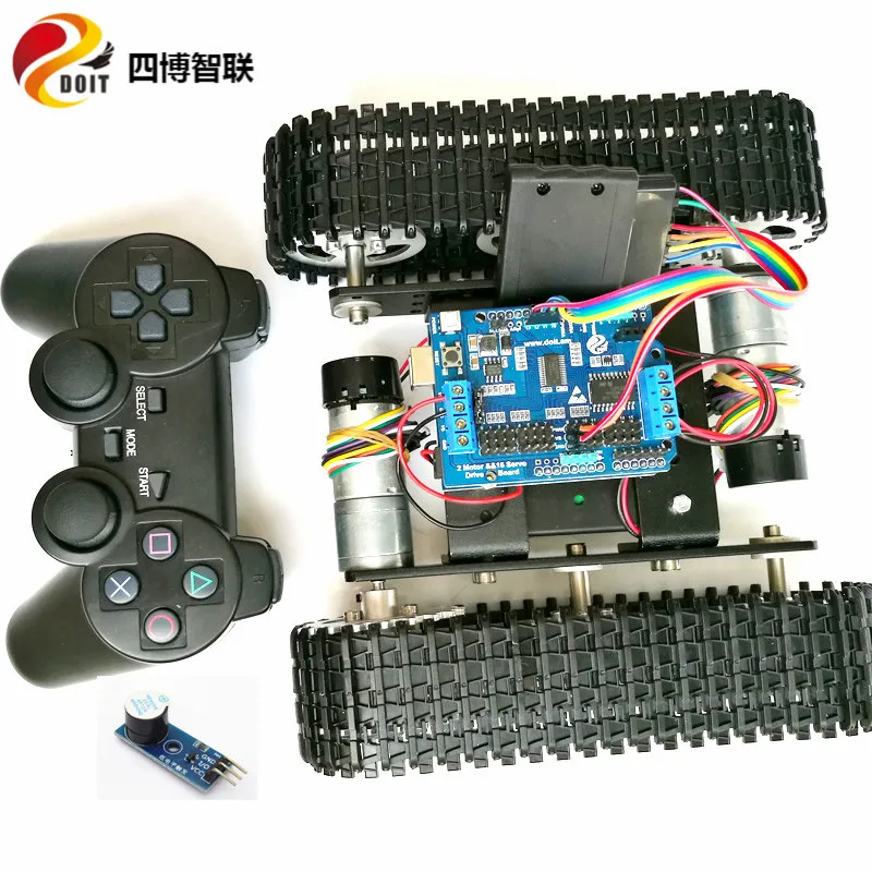 SZDOIT PS2 ручка управления мини T100 металлический rc Танк шасси комплект умный гусеничный робот с 9 V/12 V двигатели DIY для Arduino образования