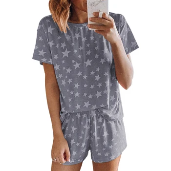 

Home Service Suit Summer Short-sleeved Shorts Pajamas Women's Home Suit Casual Digital Printing Pajamas Ladies Pajamas Set
