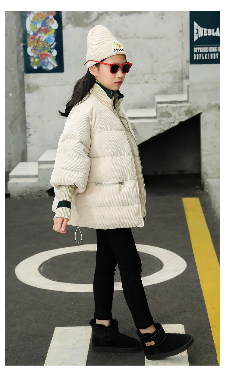 6-14 Year New Fashion Corduroy Cotton Coats Thicker Warm Girls Parka Children oversize Outerwear Modis Winter kids jackets Y2323