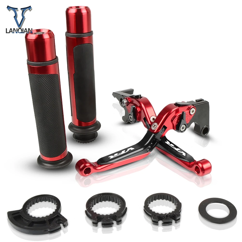

Motorcycle Accessories CNC Adjustable Brake Clutch Levers And Handle Grips With LOGO For Honda VFR800 2002 2003 2004 2005-2017