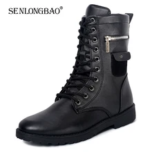 Новинка; сезон осень-зима; мужские военные ботинки; модные ботинки локомотива; черные Нескользящие кожаные ботинки; высокие водонепроницаемые ботинки на молнии