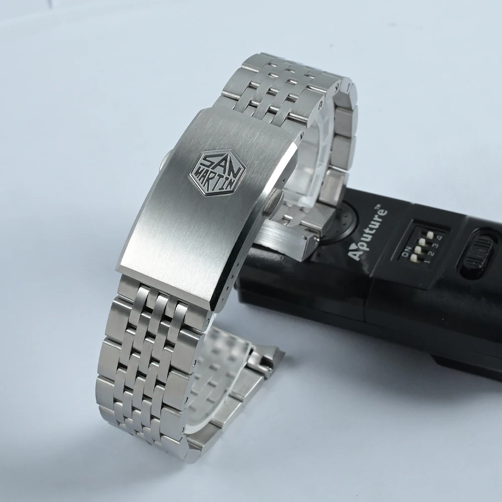 San Martin Watch Bracelet High Quality 7 Links 316L Solid Stainless Steel Watch Parts 20mm Brushed Clasp For SN044-G